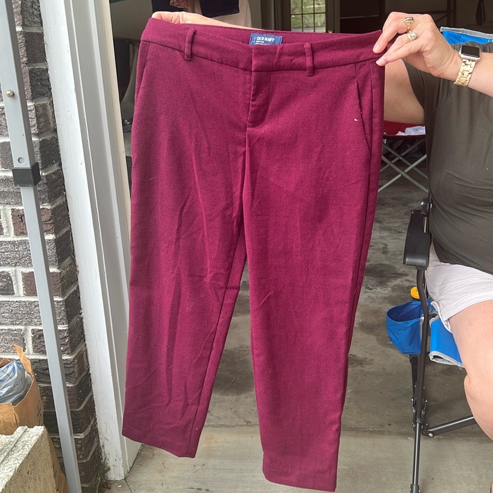 Maroon, dress pants, Harper style